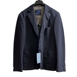 Steel & Jelly Blazer Mens 44 Navy Blue Textured‎ Jacket Structured Office Career